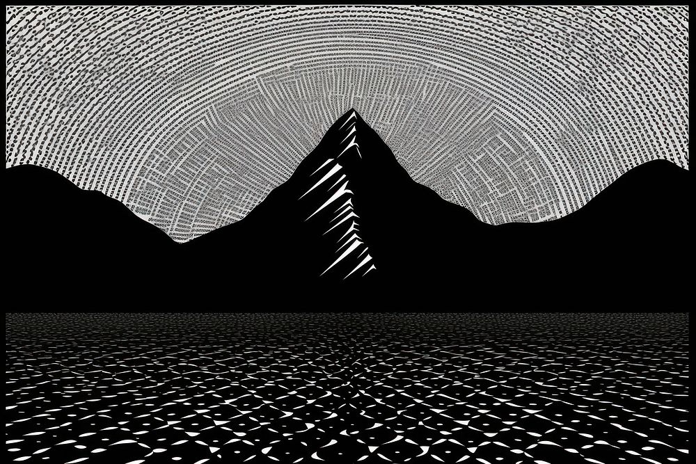 Illustration of mountain and lake black art backgrounds.