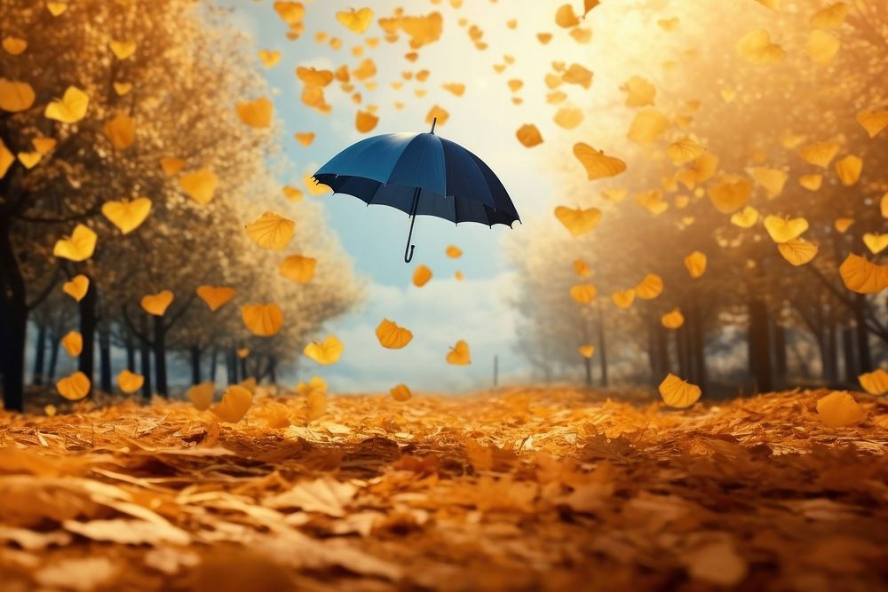 Autumn backdrop sunlight umbrella leaves.