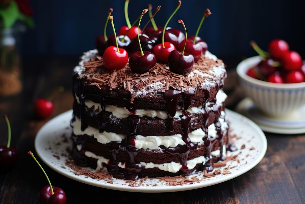 Black Forest cake cherry chocolate dessert.