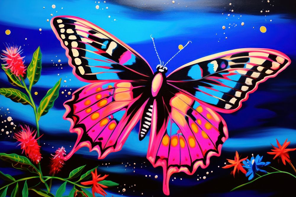 Butterfly painting purple insect.