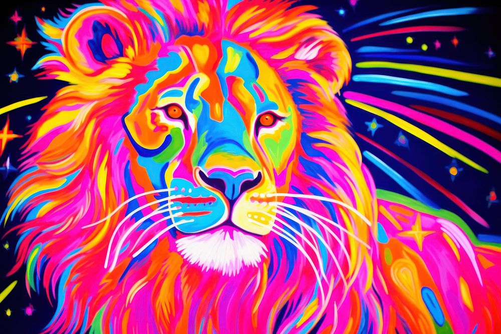 Lion painting backgrounds purple.