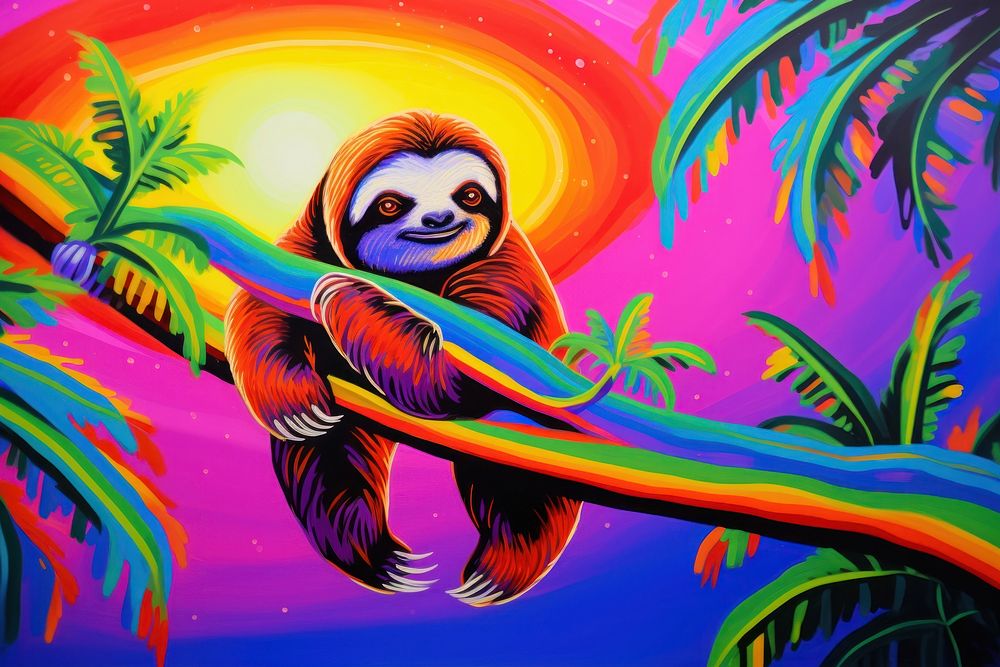Sloth painting outdoors blue.