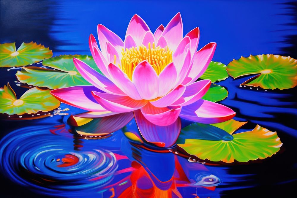 Water lily purple outdoors painting.