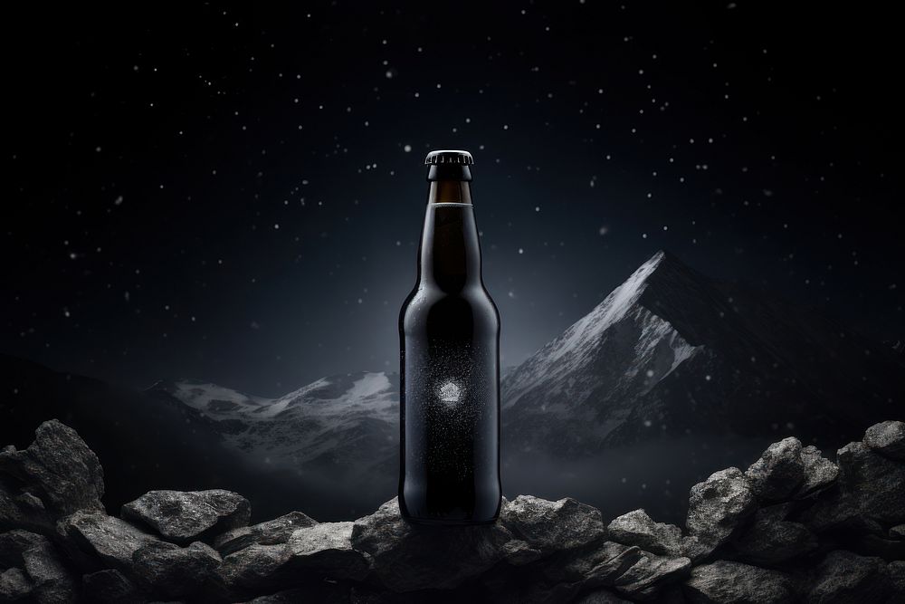 Craft beer with night sky bottle drink black.