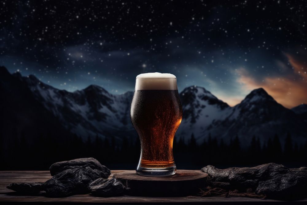 Craft beer with night sky drink glass refreshment.