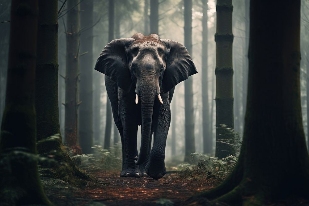 Elephant walking in forest wildlife outdoors woodland.