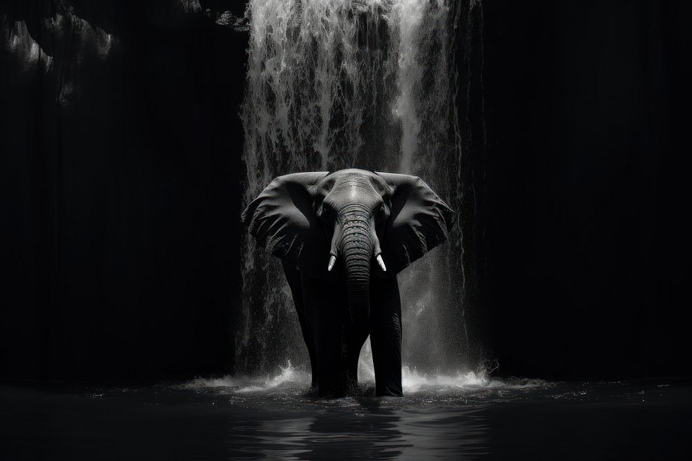Elephant playing in water fall wildlife outdoors animal.