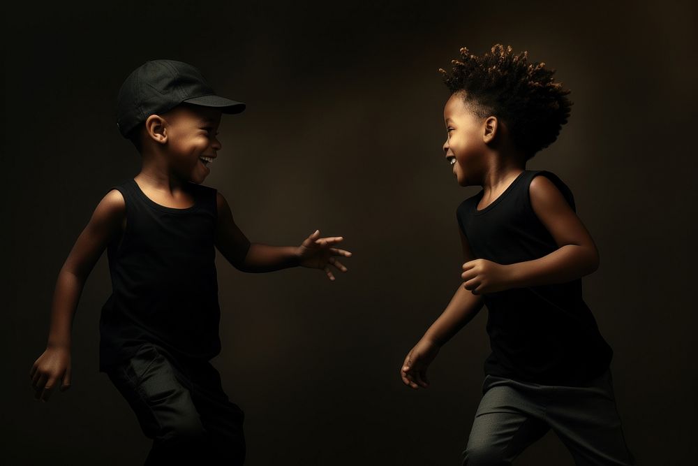 Happy black boys playing portrait dancing child.