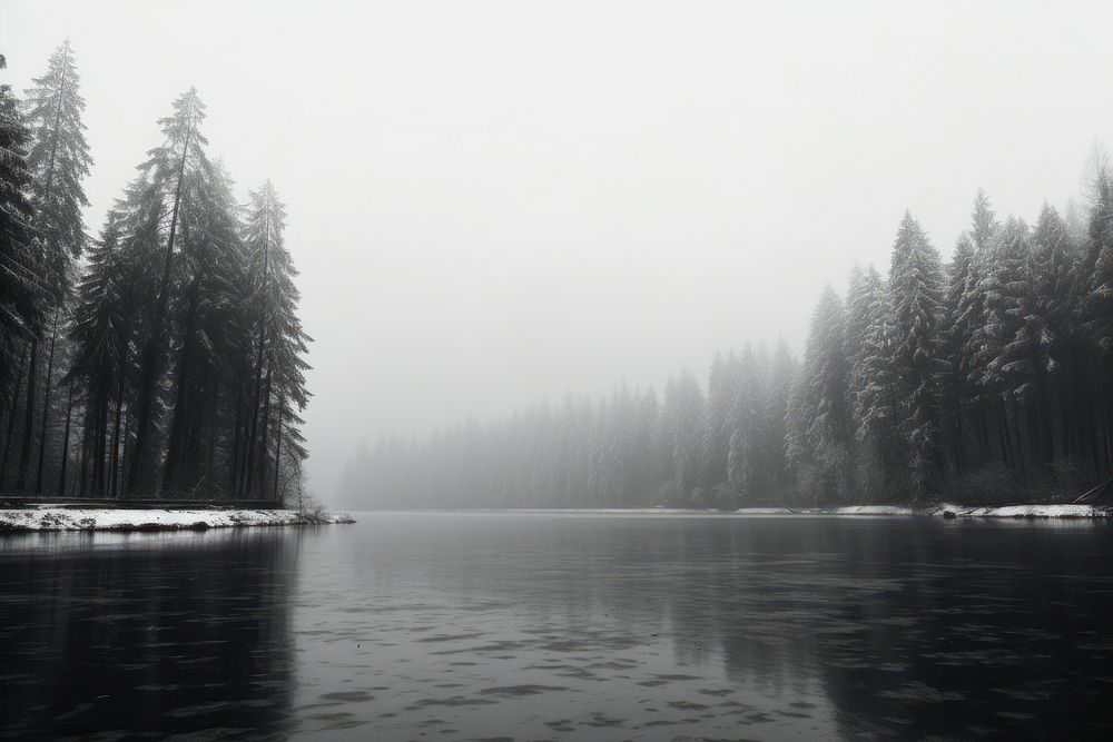 Lake winter season forest landscape outdoors.