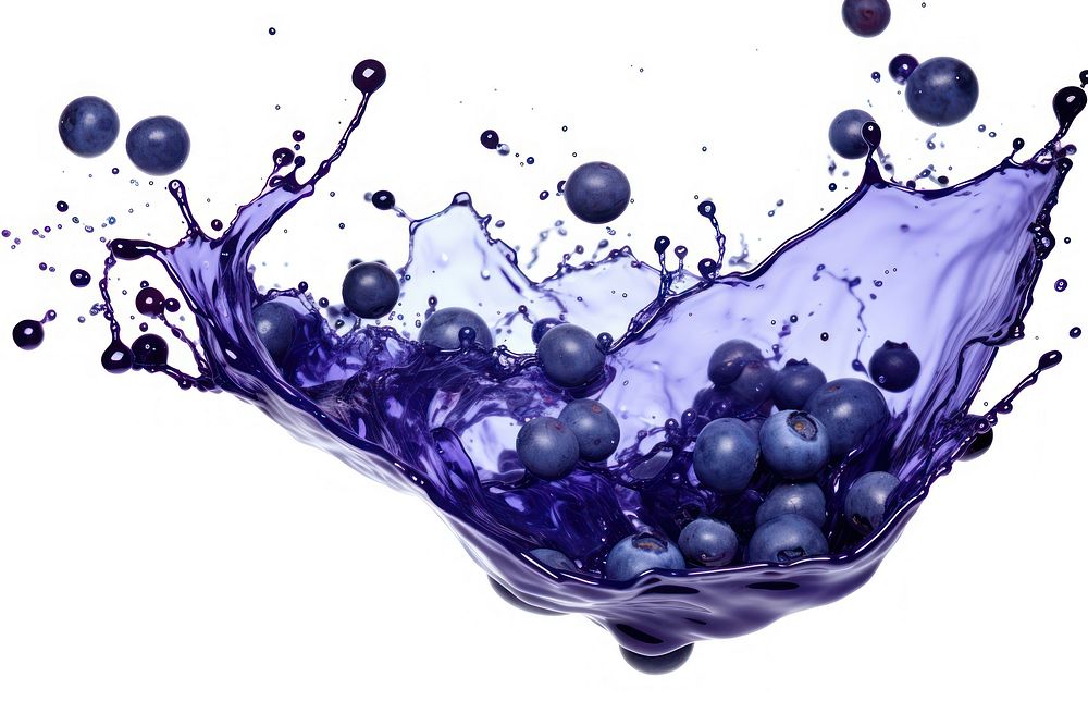 Blueberry juice white background refreshment splattered.