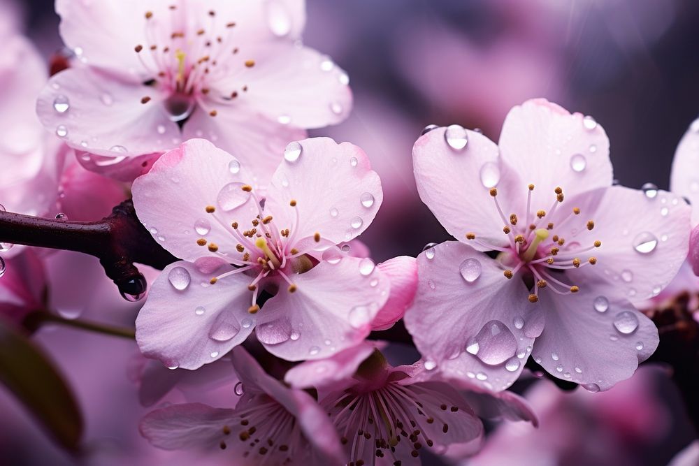 Cherry blossom with dew outdoors flower nature.