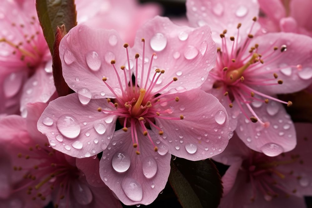 Cherry blossom with dew flower petal plant.