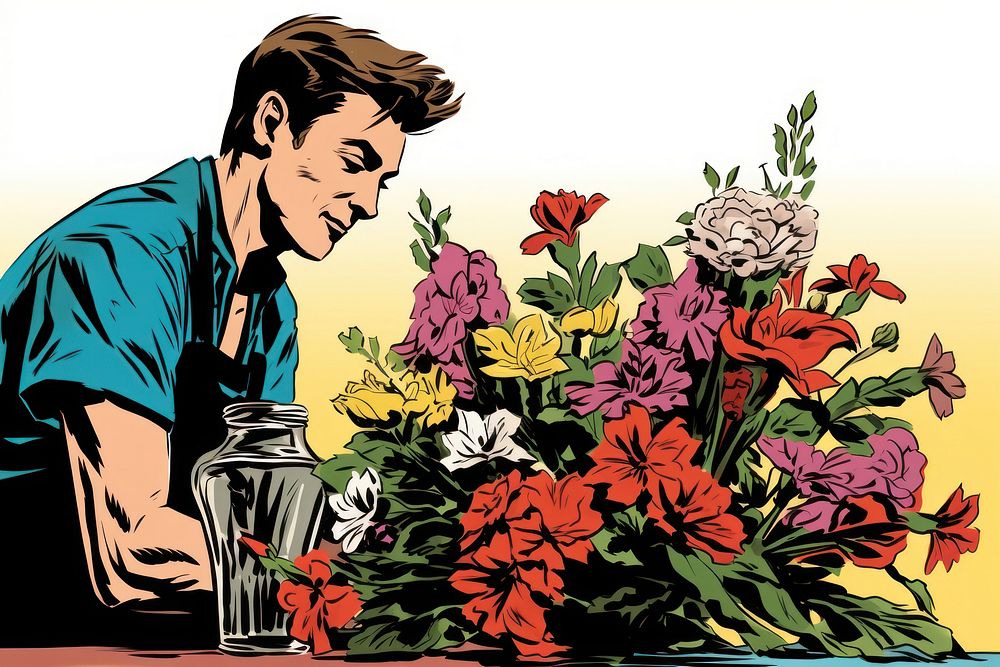 A florist arranging flowers in a vase gardening plant adult.