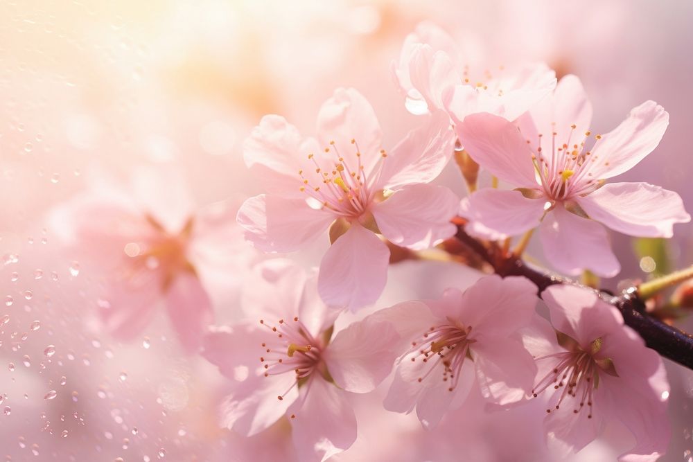 Cherry blossoms with dew flower outdoors petal.