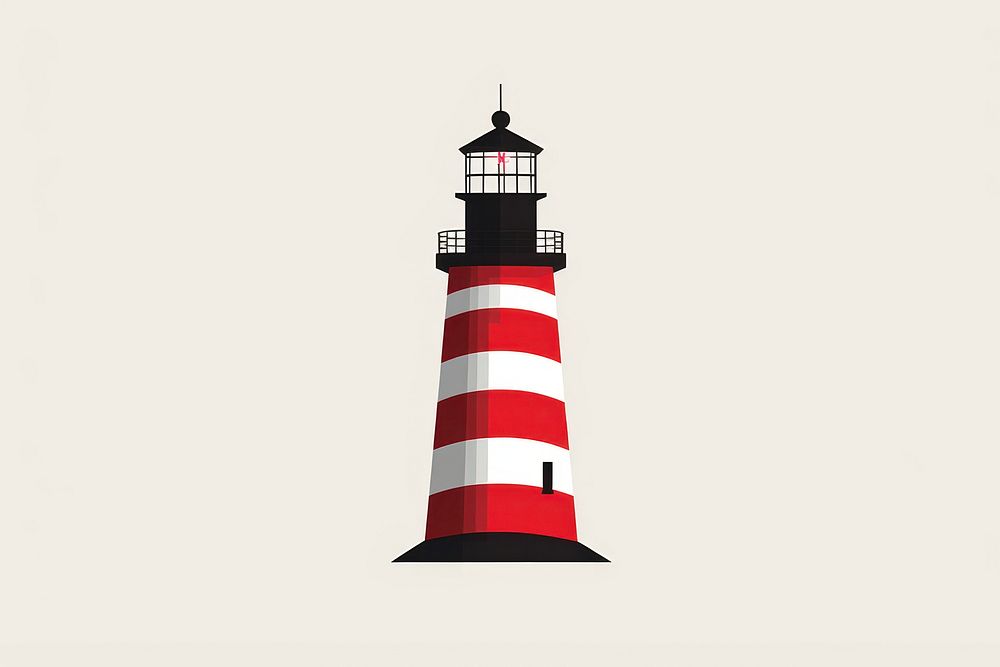 CMYK Screen printing red and grey lighthouse architecture building tower.