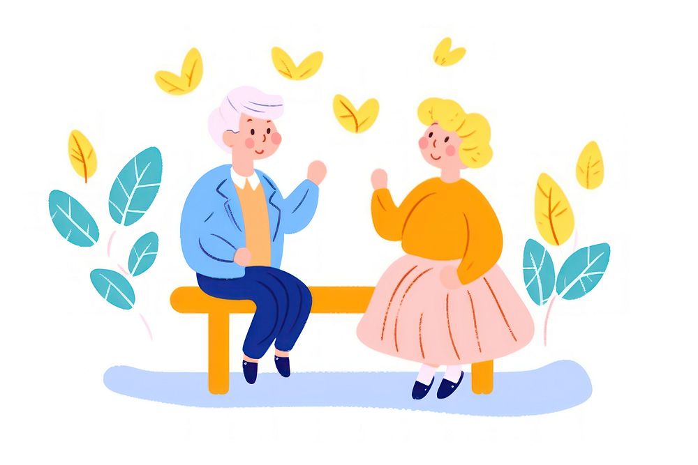 Doodle illustration old couple sitting cartoon togetherness.