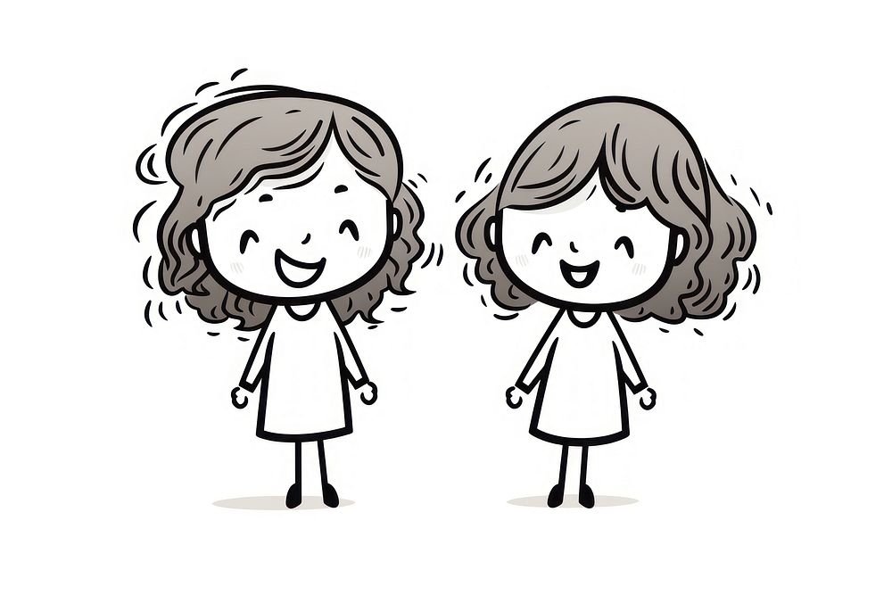 Girls laughing drawing sketch white background.