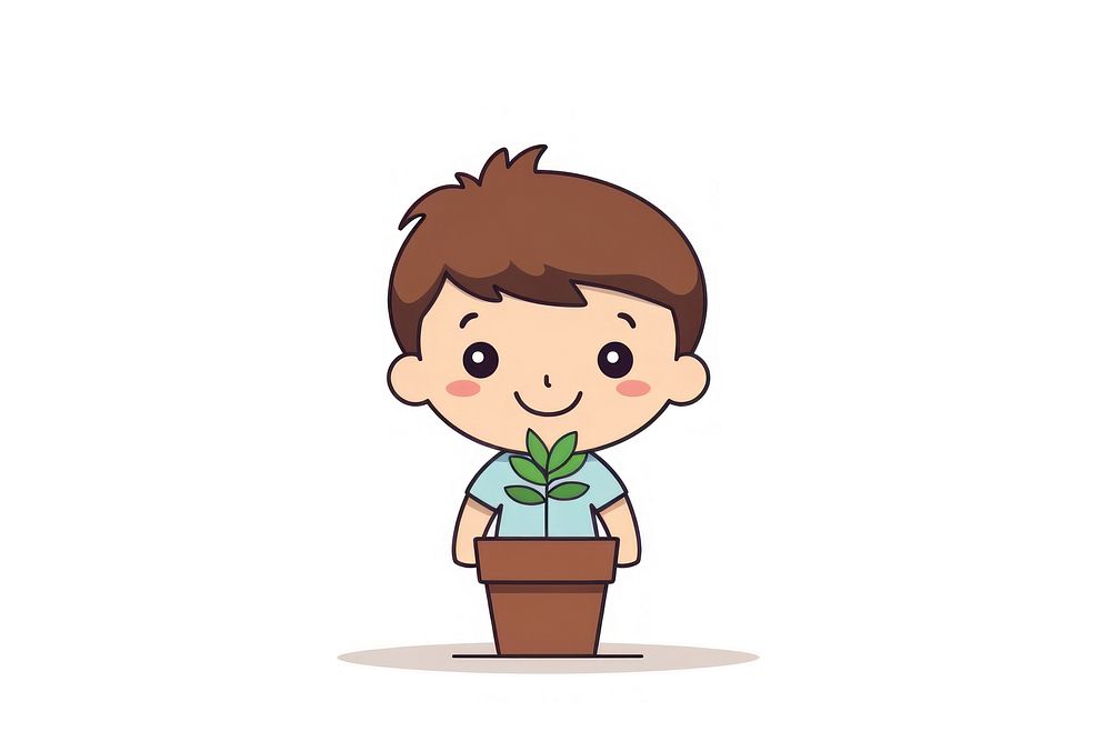 Kid holding potted plant cartoon houseplant creativity.