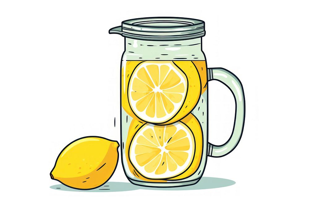 Jug of lemonade fruit drink food.