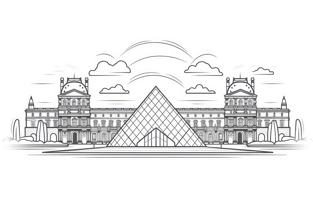Louvre museum architecture building drawing.