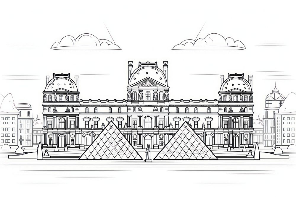 Louvre museum drawing sketch doodle.