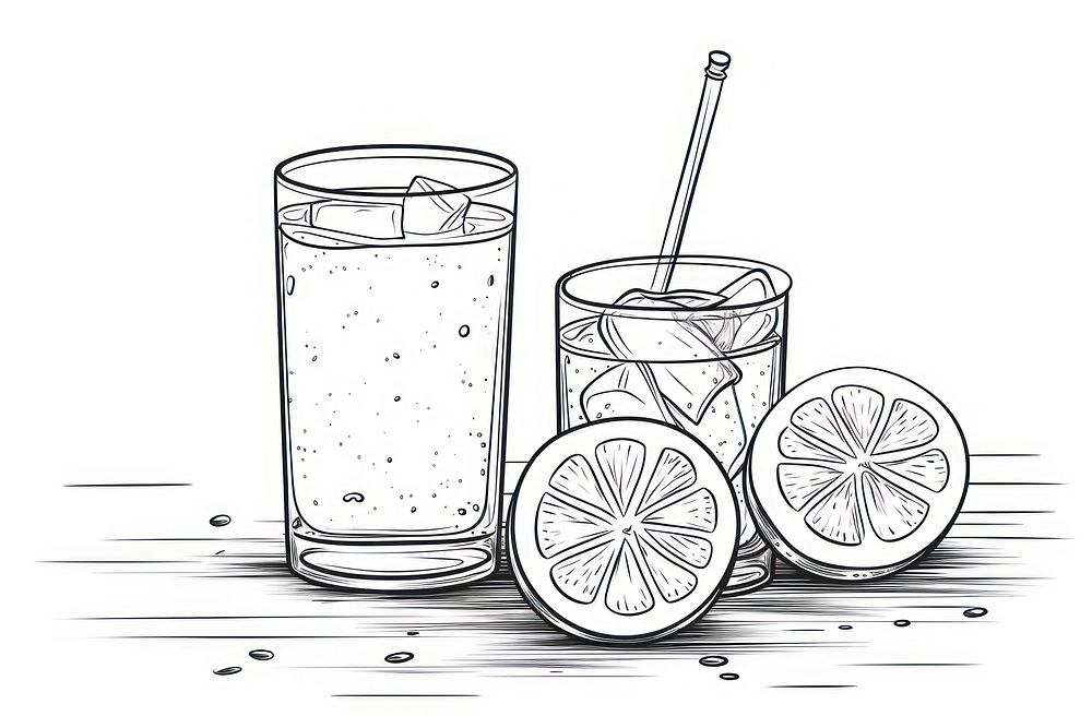 Lemonade on table drawing sketch glass.
