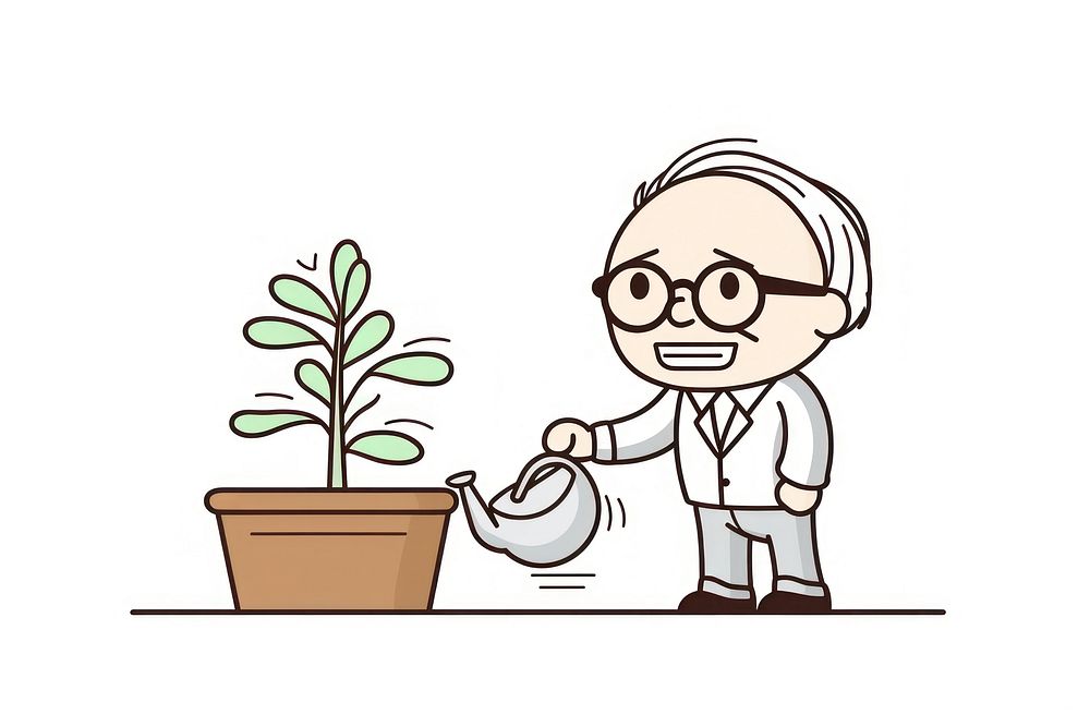 Uncle watering plants gardening biochemistry retirement.