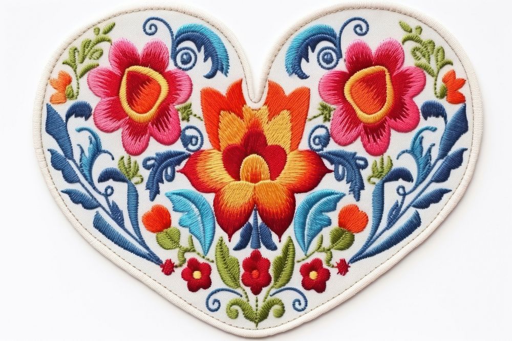 Heart embroidery pattern red.