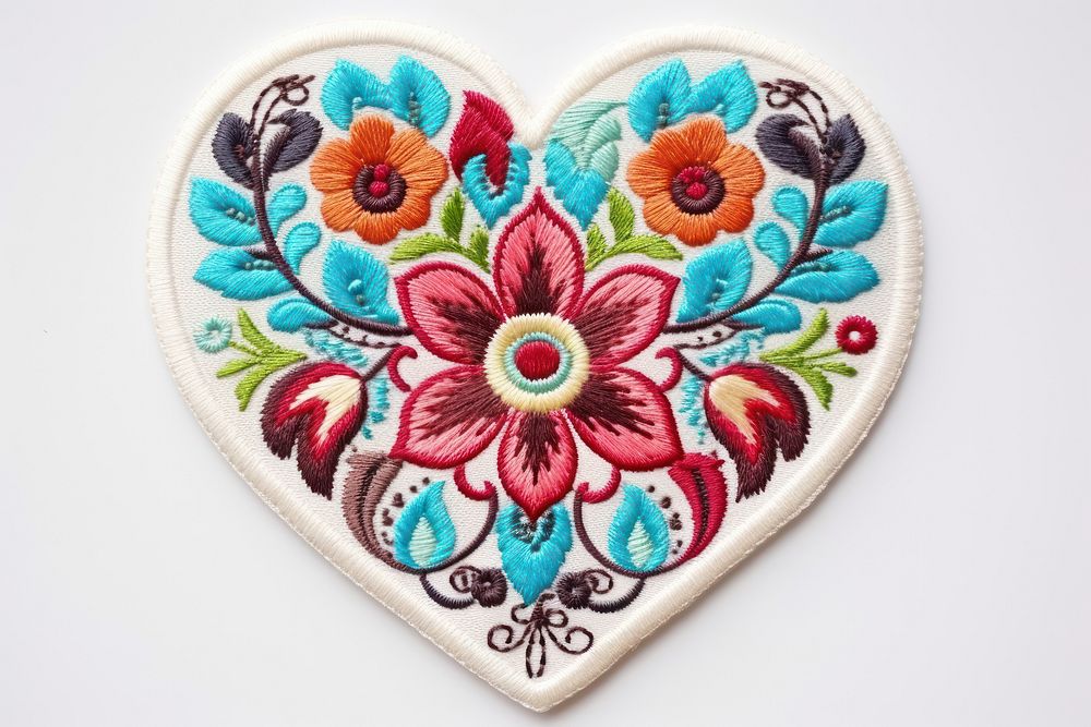 Heart embroidery pattern white background.