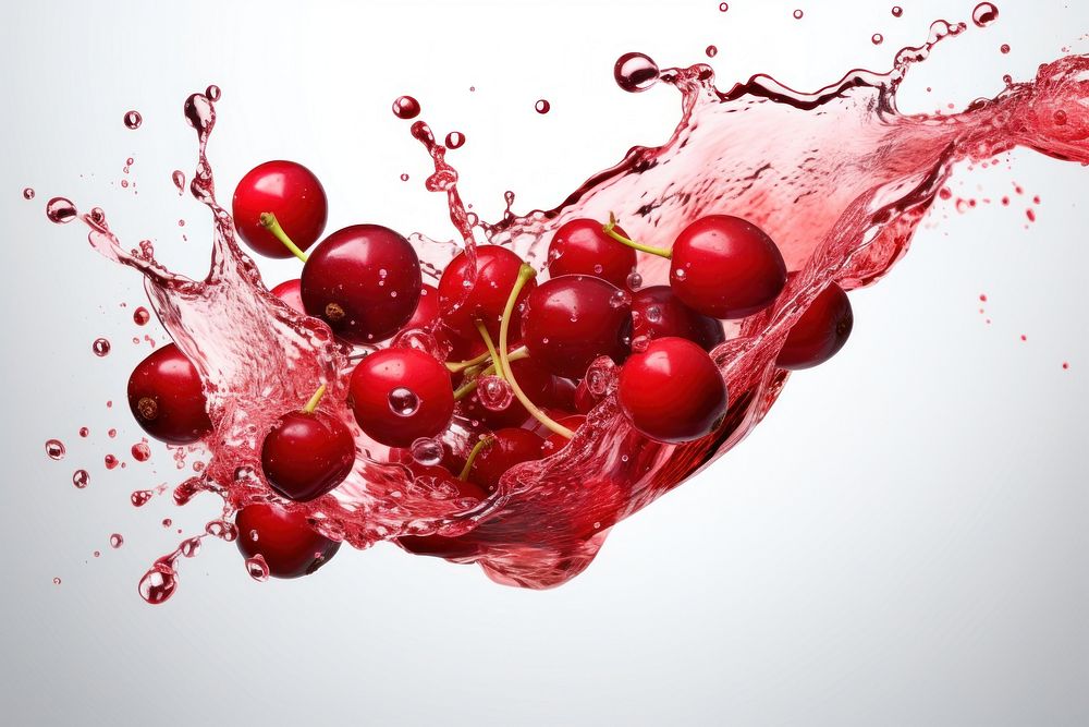 Cranberry juice splashing cherry fruit.
