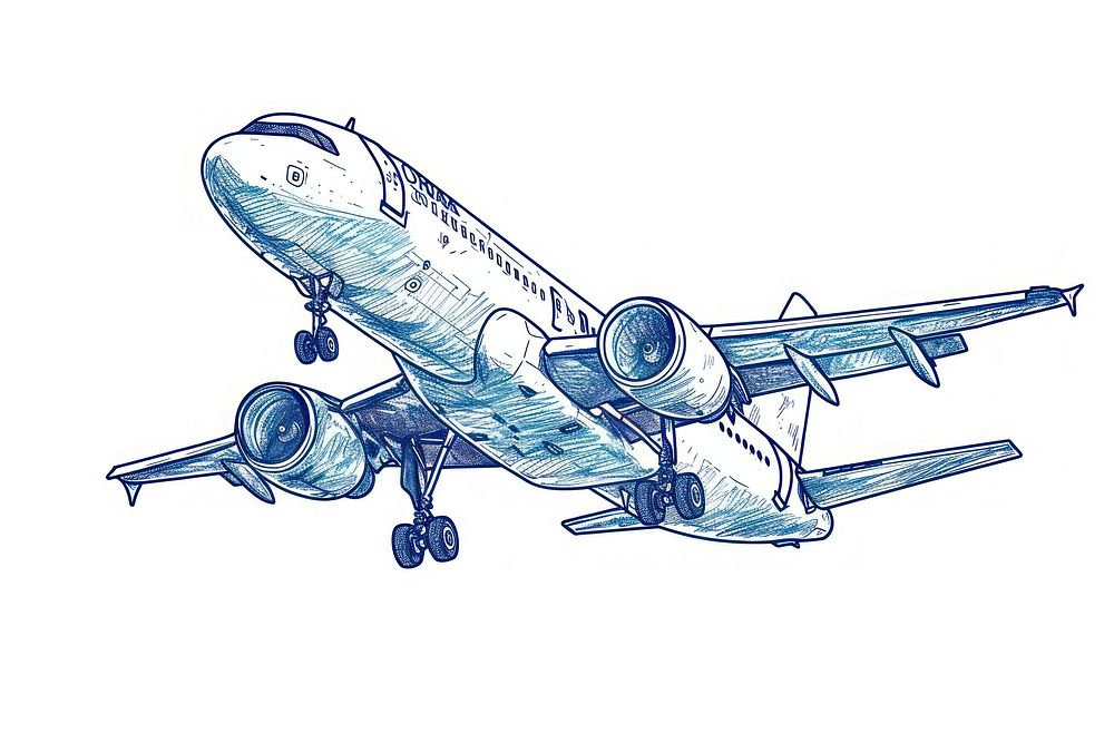 Hand-drawn sketch airplane aircraft airliner vehicle.