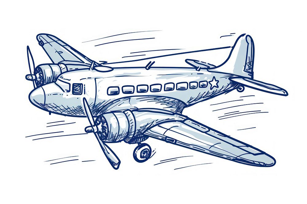 Hand-drawn sketch airplane aircraft vehicle drawing.