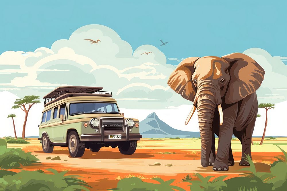 Elephant car wildlife outdoors.