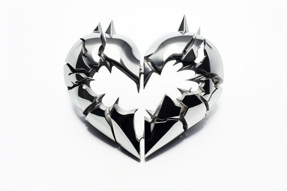 Broken heart in Chrome material white white background creativity.