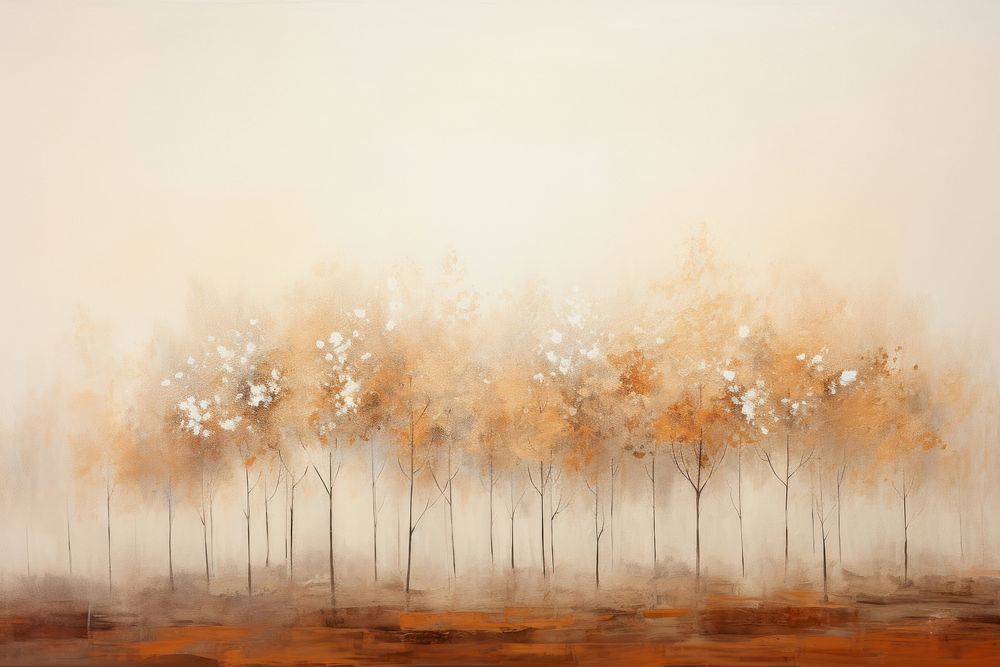 Minimal space Autumn trees painting outdoors nature.