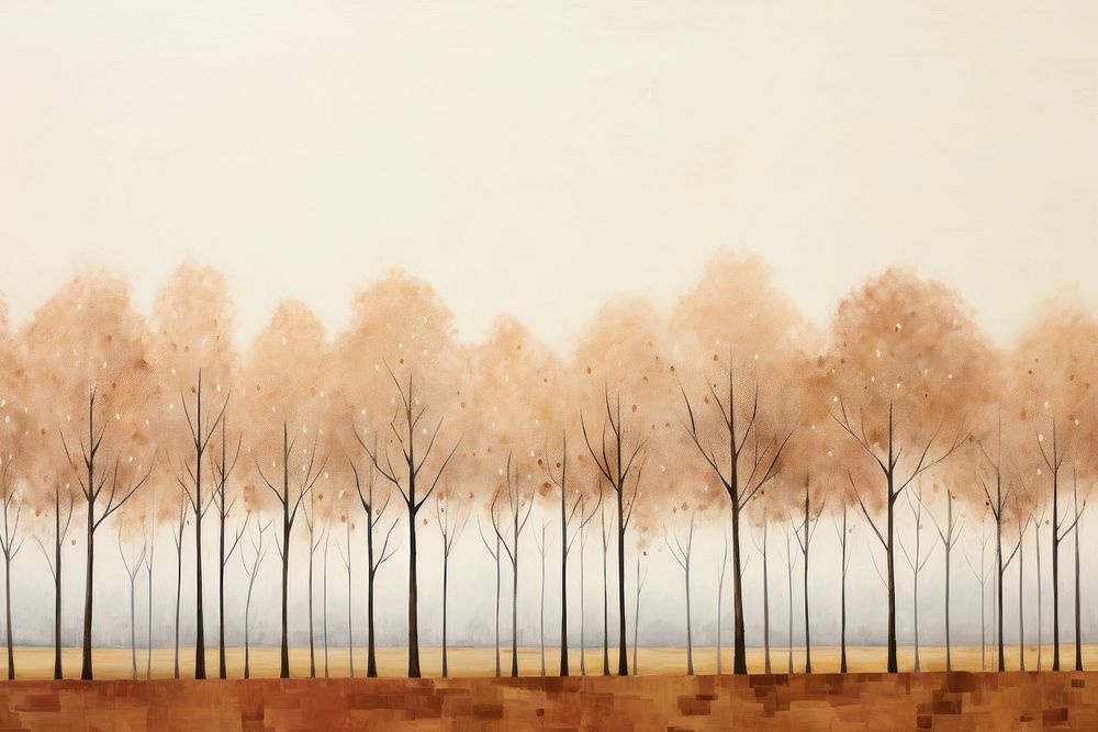 Minimal space Autumn trees painting landscape outdoors.