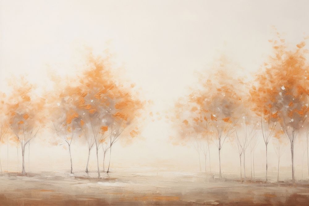 Minimal space Autumn trees painting outdoors nature.