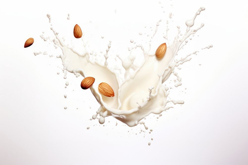 Milk splash with almonds milk dairy food.
