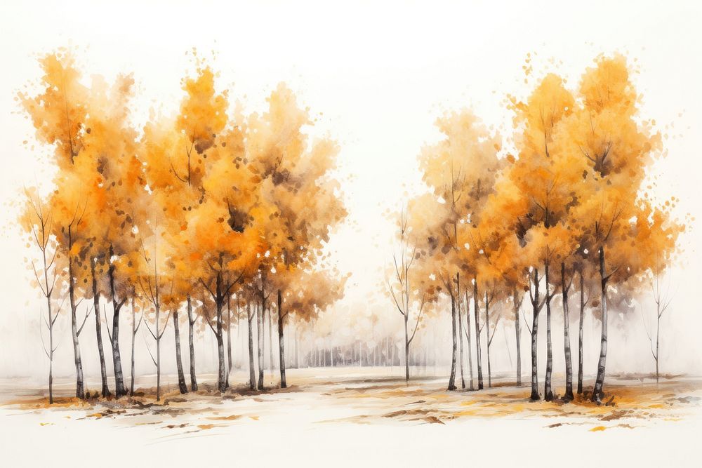 Autumn trees painting landscape outdoors.