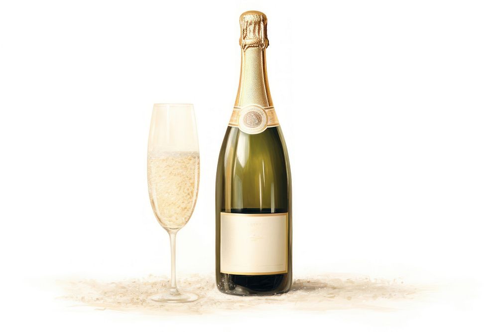 Bottle of Champagne bottle champagne glass.