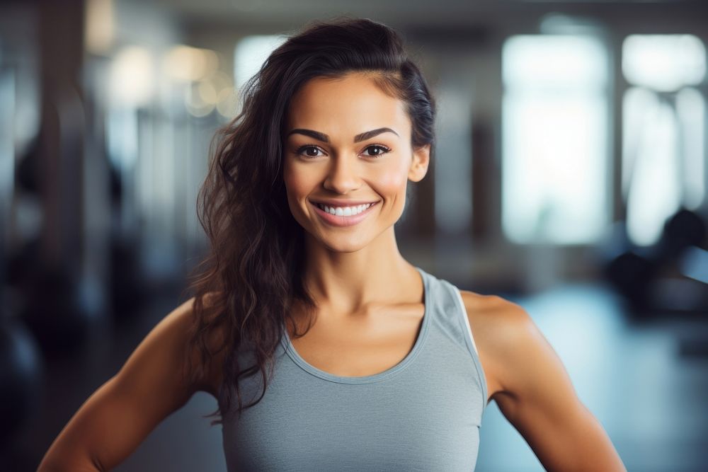 Woman happy fitness influencer headshot smile adult.
