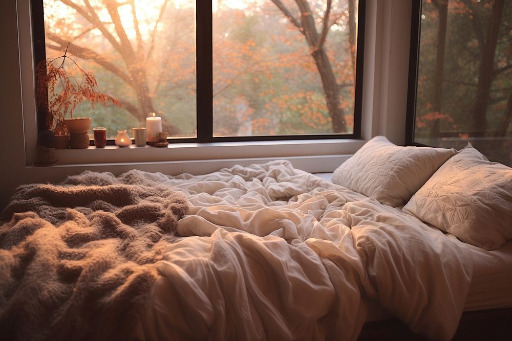 Bed furniture blanket bedroom.