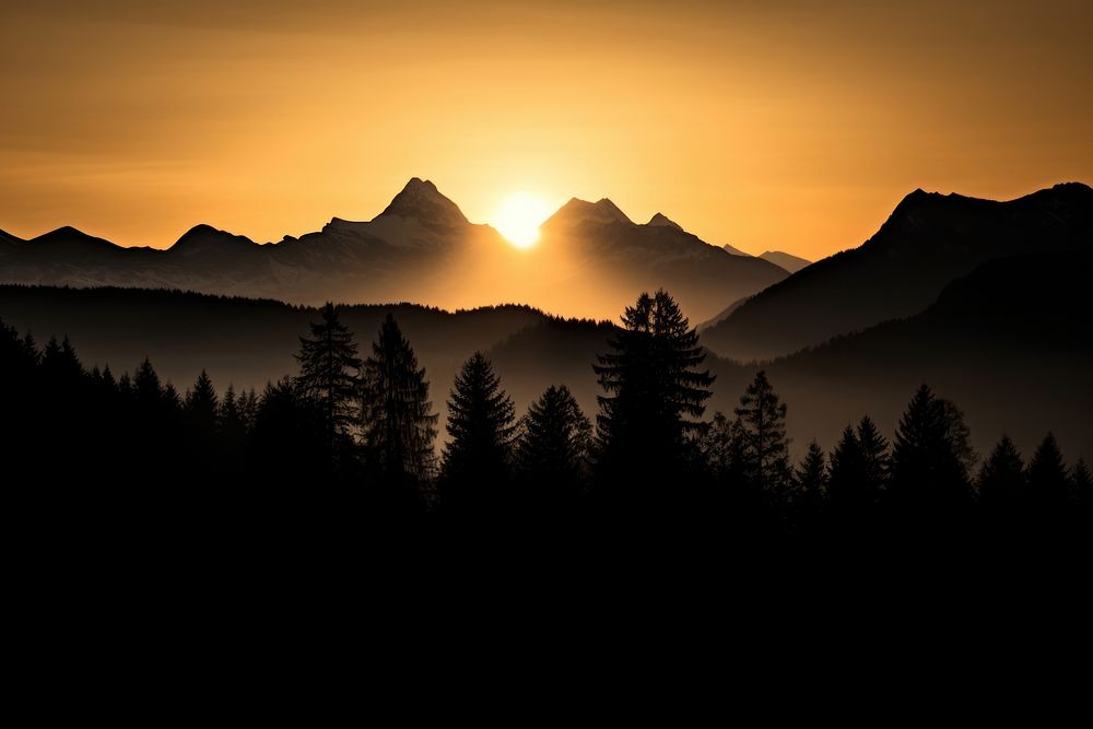 Landscape silhouette mountain sunlight.