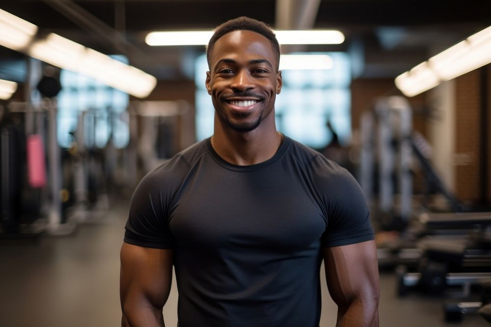 Black man happy fitness influencer adult face head.