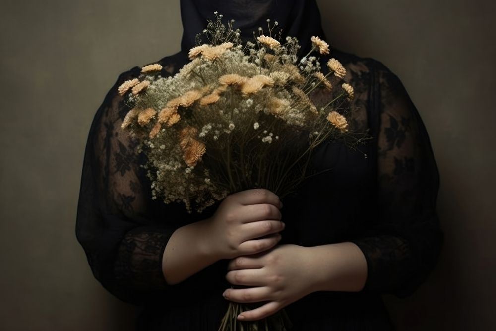 Chubby body woman holding flowers adult black photo.