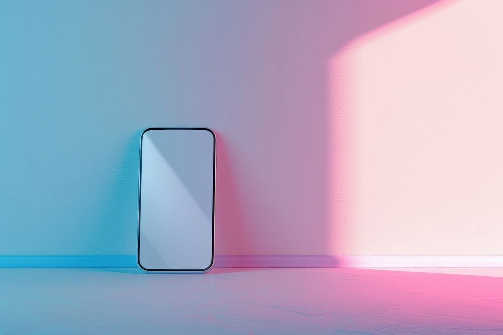 Phone pink blue wall.