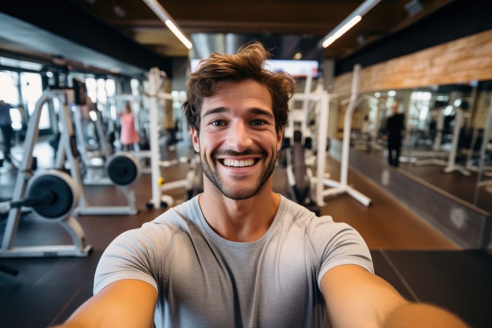 Man happy face gym portrait headshot.