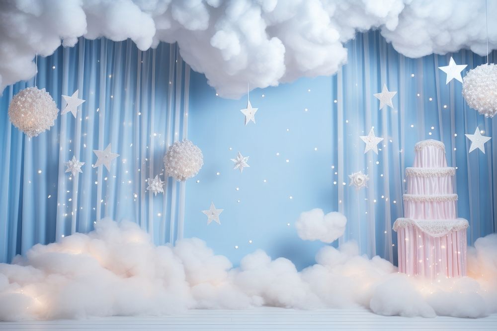 3D cloud in sky backdrop room party celebration tranquility.