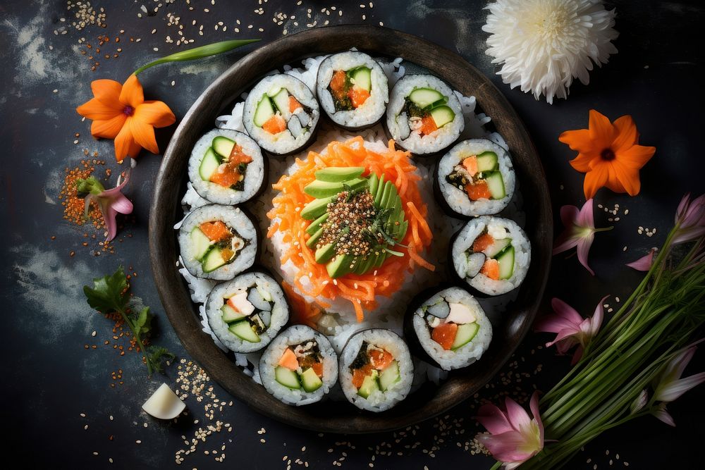 Gimbap sushi plate table.