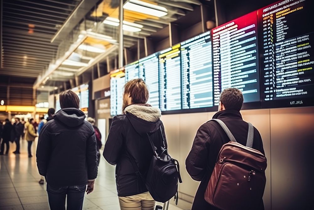 Travellers Getting Boarding Passes At Check-In airport travel screen.